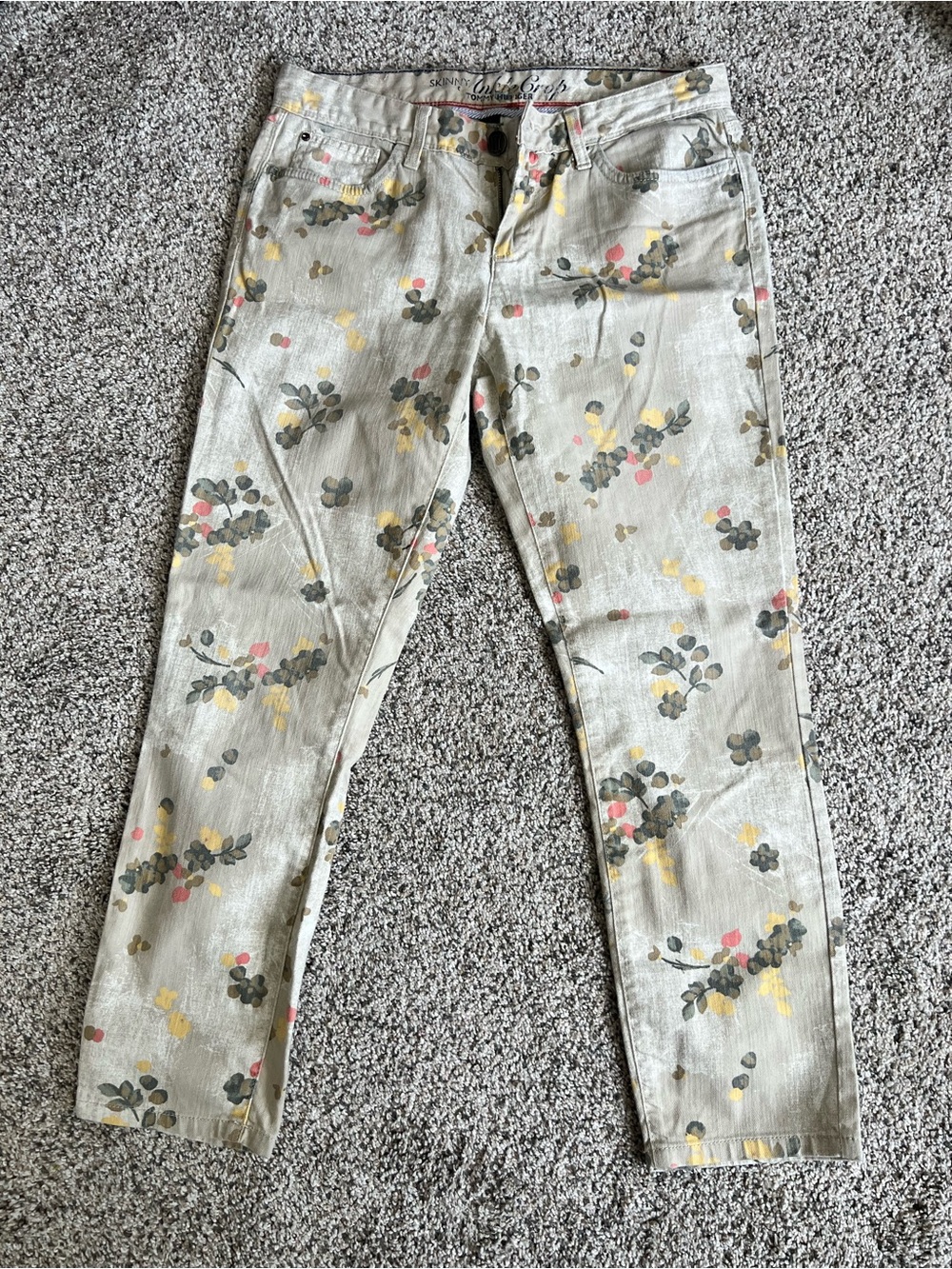 Tommy Hilfiger Beige Floral Skinny Ankle Jeans